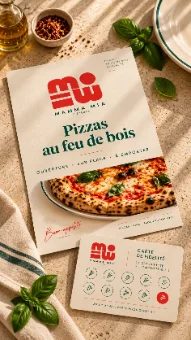 Flyer « Pizzas au feu de bois » et carte de fidélité Mamma Mia