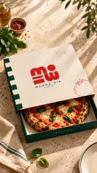 Boîte à pizza aux couleurs de Mamma Mia
